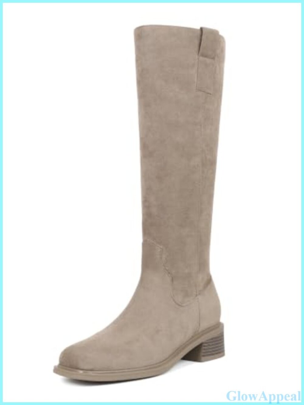 Square Toe Knee High Boots Low Block Heel Faux Suede Zip Riding Boots